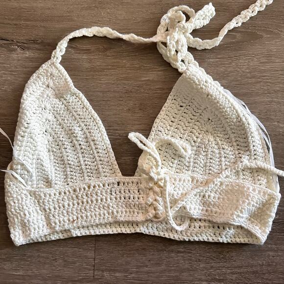 Debut Crochet Bra Top Beige Cream BOHO New Size S/M - Picture 6 of 6